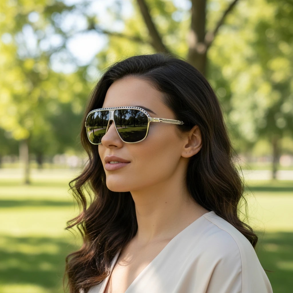 عینک آفتابی فریم نقره‌ای کد 1664 طرح جایزه سه تا بخر سه تا ببر